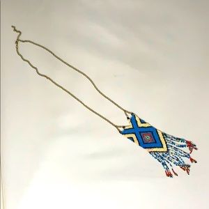Long Beaded Aztec Pendant Necklace